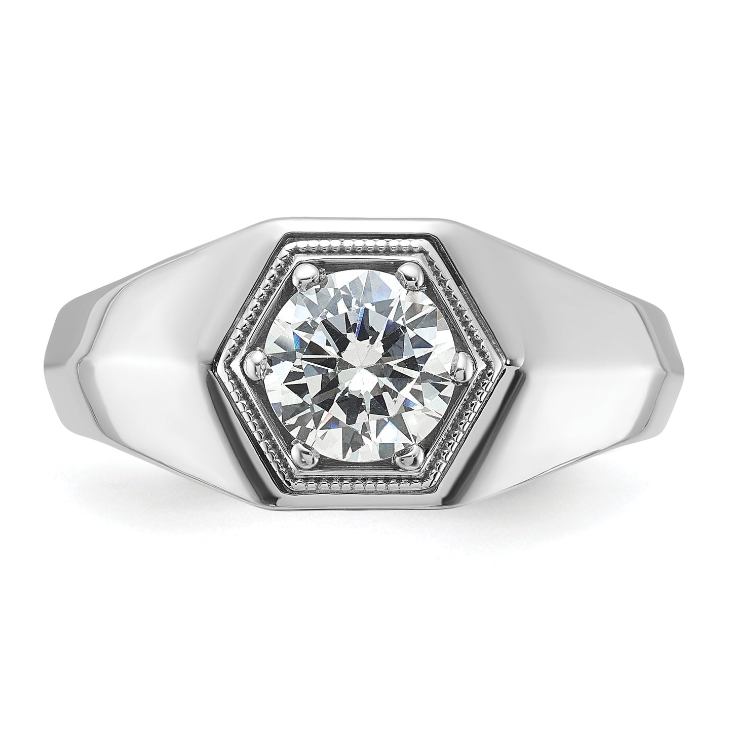 14k White Gold 1 Ct. Lab Grown Diamond VS/SI+ G+ Polished and Beaded Men's Ring