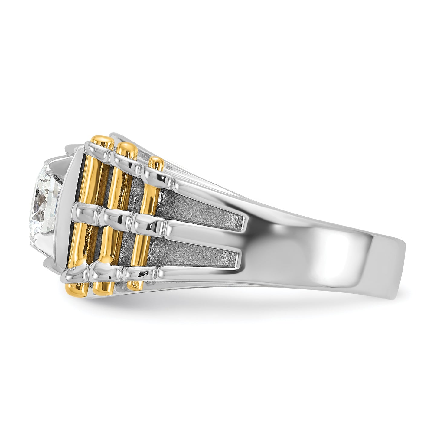 14k Two-tone 1 Ct. Lab Grown Diamond VS/SI+ G+ Polished and Brushed Textured Men's Ring