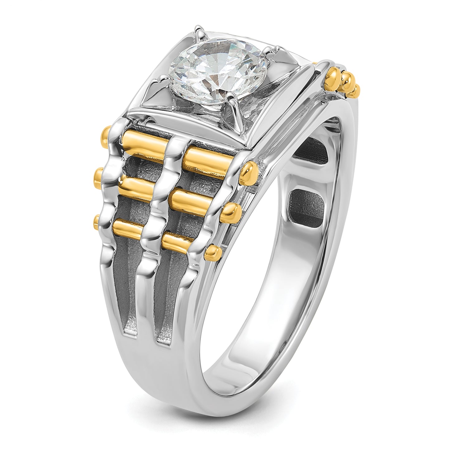 14k Two-tone 1 Ct. Lab Grown Diamond VS/SI+ G+ Polished and Brushed Textured Men's Ring