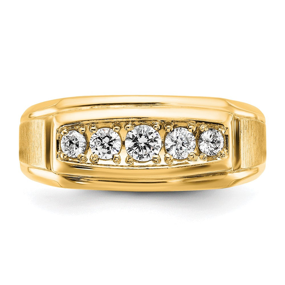 14k Yellow & Rhodium  with White 1/2 Ct. Lab Grown Diamond VS/SI+ G+ Complete Polished and Satin Five Stone Men's Ring
