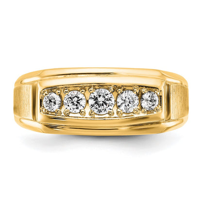14k Yellow & Rhodium  with White 1/2 Ct. Lab Grown Diamond VS/SI+ G+ Complete Polished and Satin Five Stone Men's Ring