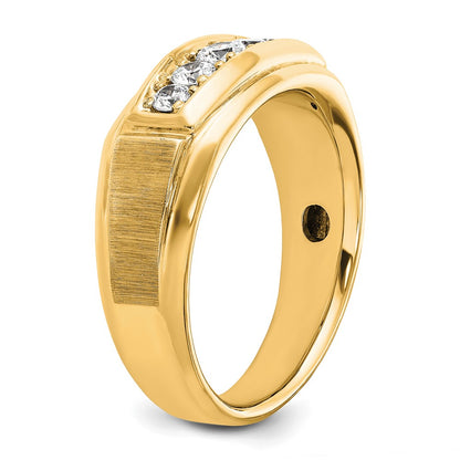 14k Yellow & Rhodium  with White 1/2 Ct. Lab Grown Diamond VS/SI+ G+ Complete Polished and Satin Five Stone Men's Ring