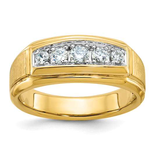 14k Yellow & Rhodium with White 1/2 Ct. Lab Grown Diamond VS/SI+ G+ Polished and Satin Five Stone Men's Ring