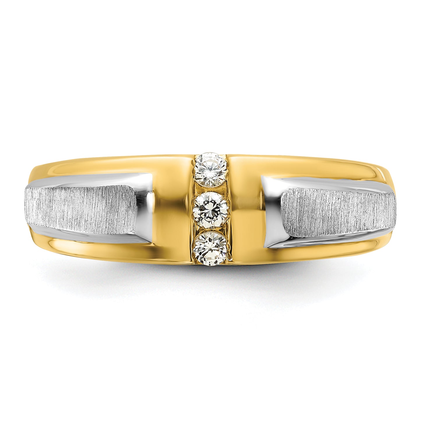 14k Two-tone Two Tone 1/8 Ct. Lab Grown Diamond VS/SI+ G+ Polished and Satin Men's Three Stone Ring