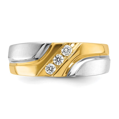 10K Two-Tone 10Ktt Ibgoodman Men'S Polished Satin Grooved 3-Stone Ring Mounting
