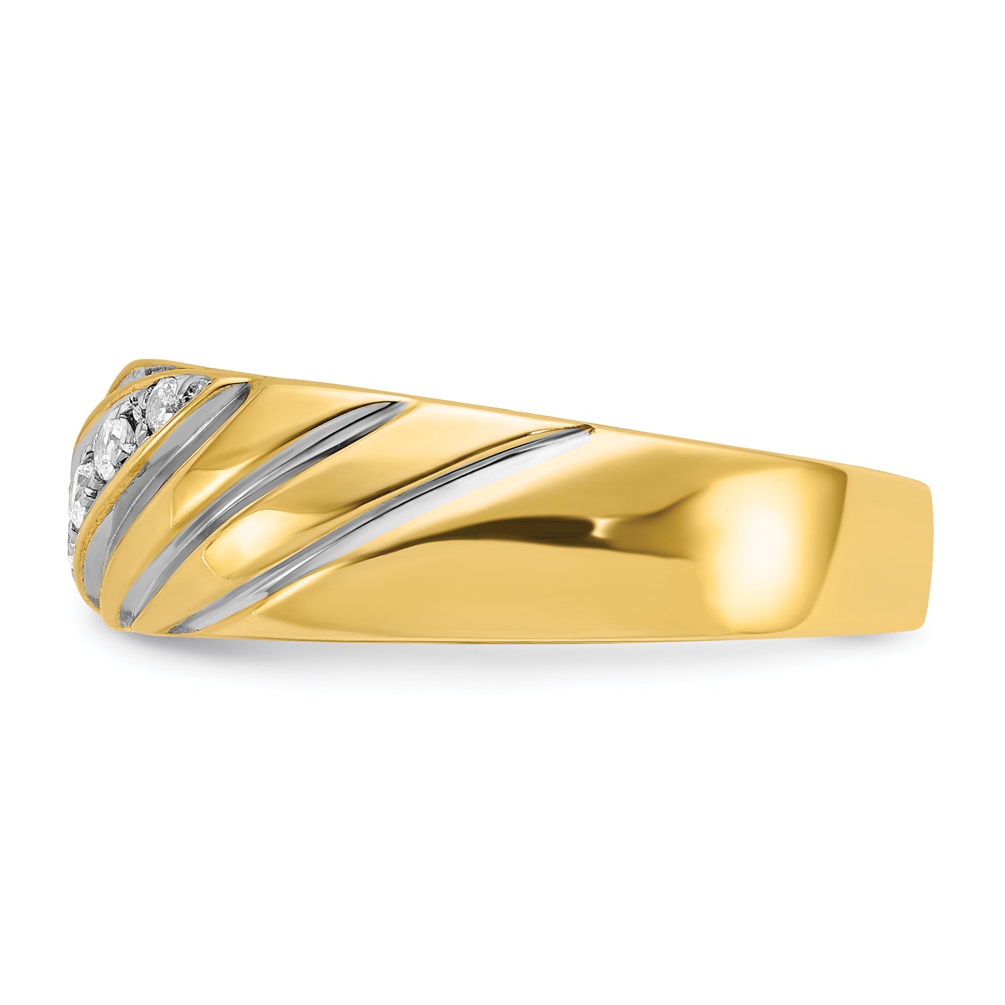 14k Yellow & Rhodium with White 1/6 Ct. Lab Grown Diamond VS/SI+ G+ Polished and Grooved Men's Ring