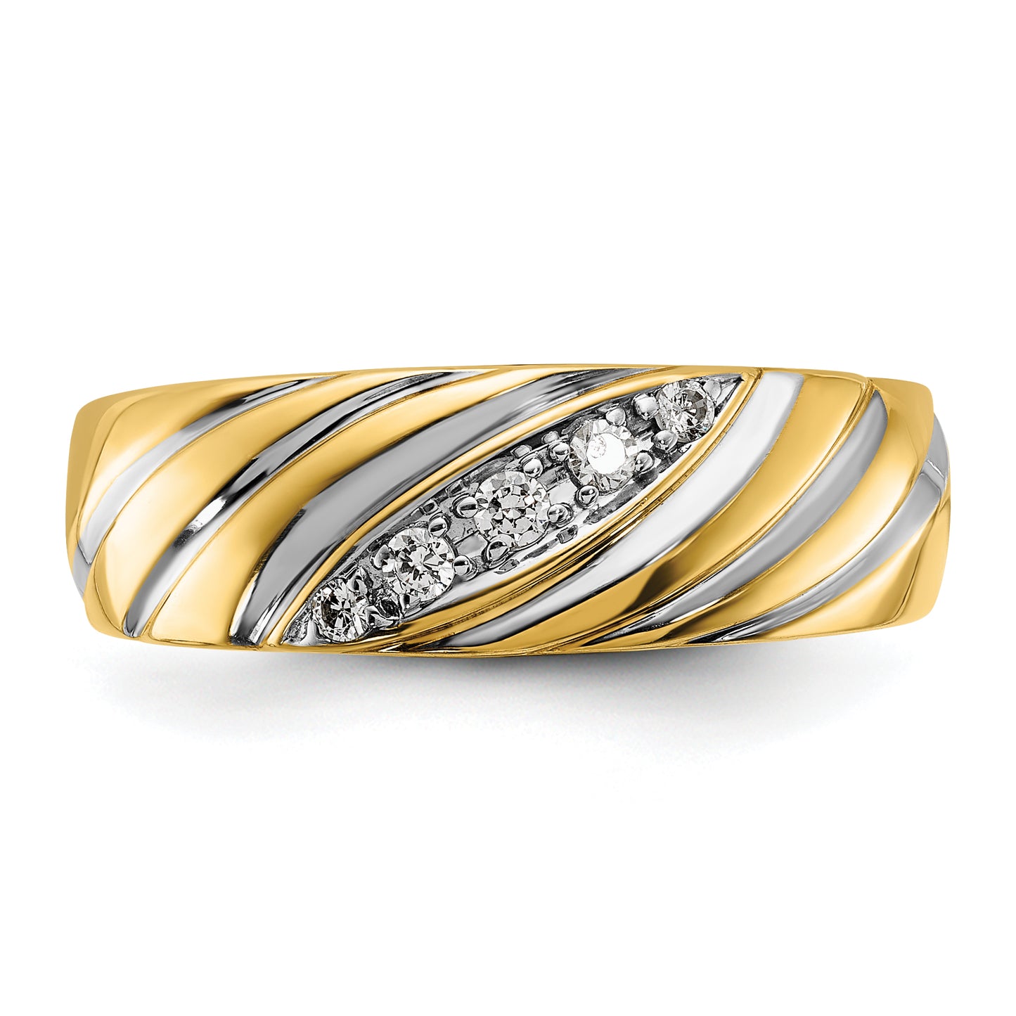 14k Yellow & Rhodium with White 1/6 Ct. Lab Grown Diamond VS/SI+ G+ Polished and Grooved Men's Ring