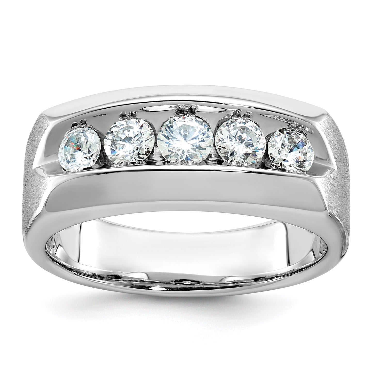 14k White Gold 1 Ct. Lab Grown Diamond VS/SI+ G+ Five Stone Polished and Satin Men's Ring