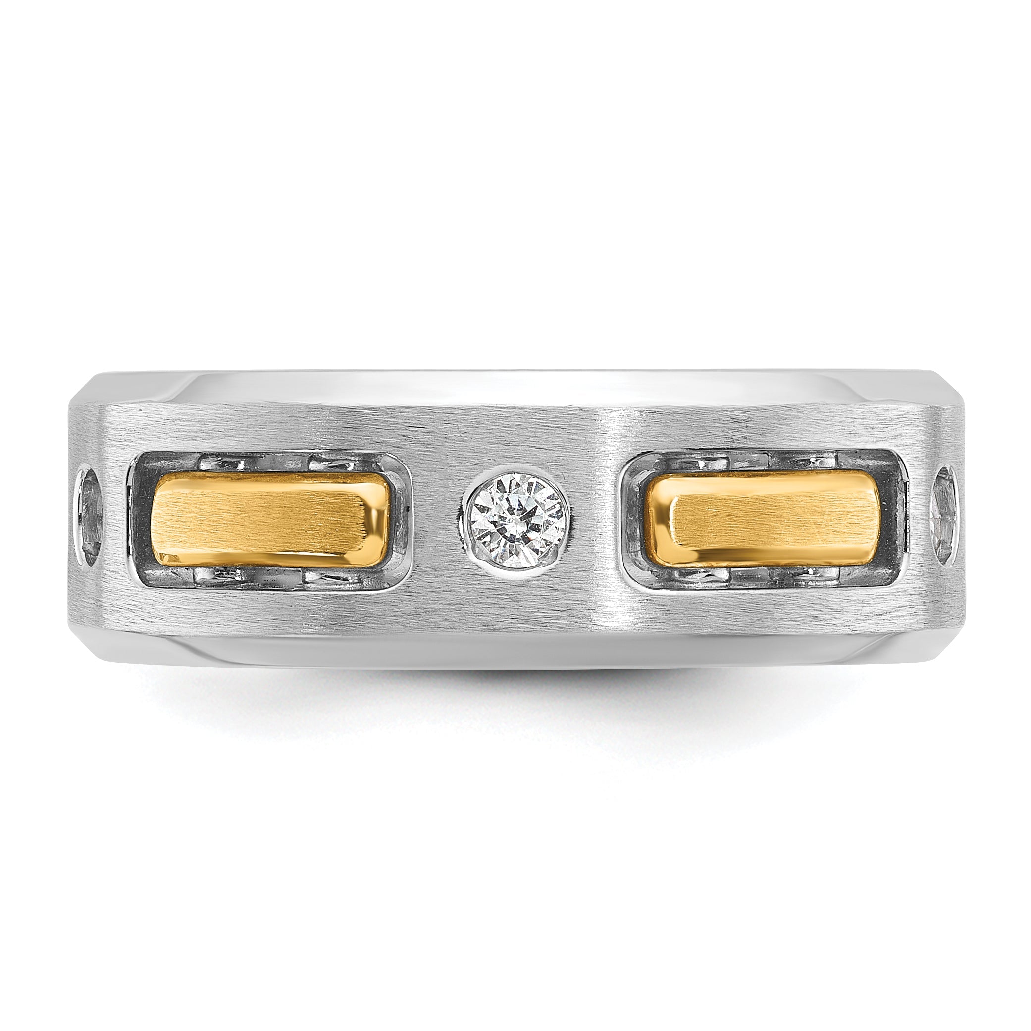 10K Two-Tone Ibgoodman Men'S Polished Satin And Cut-Out 3-Stone Ring Mounting