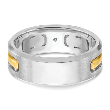 10K Two-Tone Ibgoodman Men'S Polished Satin And Cut-Out 3-Stone Ring Mounting