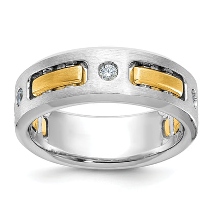 10K Two-Tone Ibgoodman Men'S Polished Satin And Cut-Out 3-Stone Ring Mounting