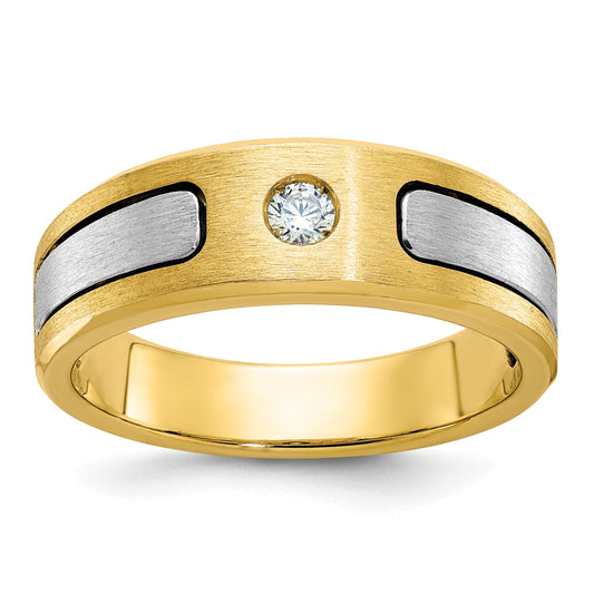 10K Two-Tone Ibgoodman Men'S Polished And Satin Diamond Complete Ring