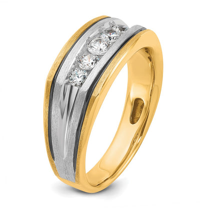 10K Two-Tone Ibgoodman Men'S Polished Satin And Grooved 5-Stone Ring Mounting