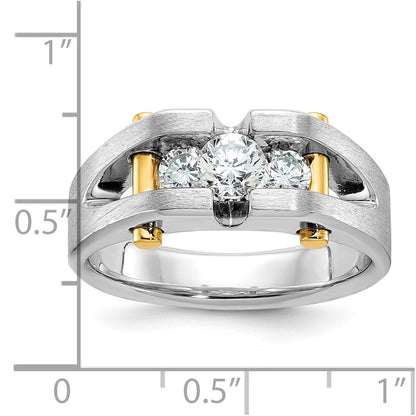 10K Two-Tone Ibgoodman Men'S Polished Satin And Cut-Out 3-Stone Ring Mounting