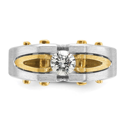10K Two-Tone Ibgoodman Men'S Polished And Satin Diamond Complete Ring