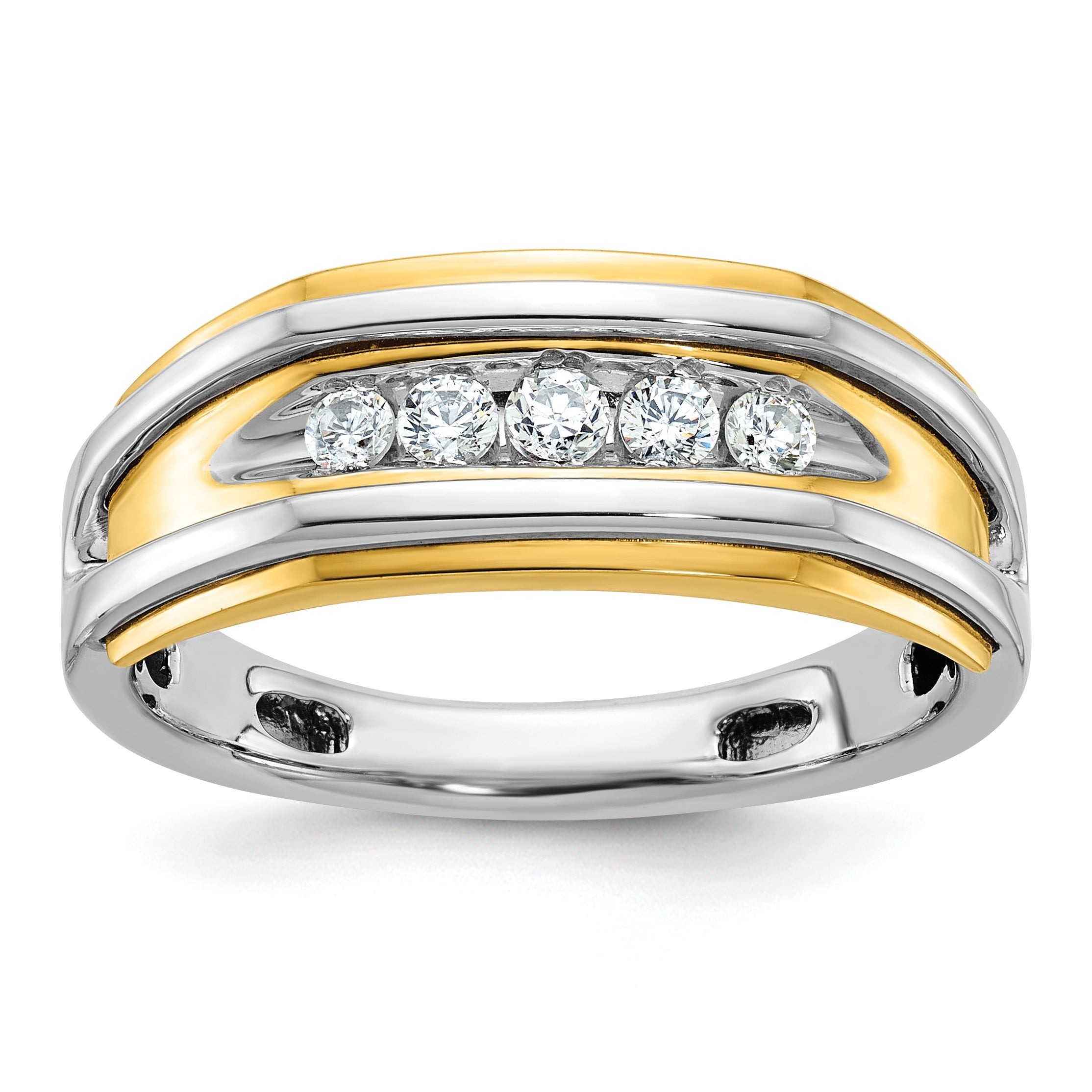 10K Two-Tone Ibgoodman Men'S Polished 5-Stone Ring Mounting