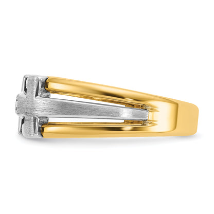 10K Two-Tone Ibgoodman Men'S Polished Satin And Cut-Out Cross Ring Mounting