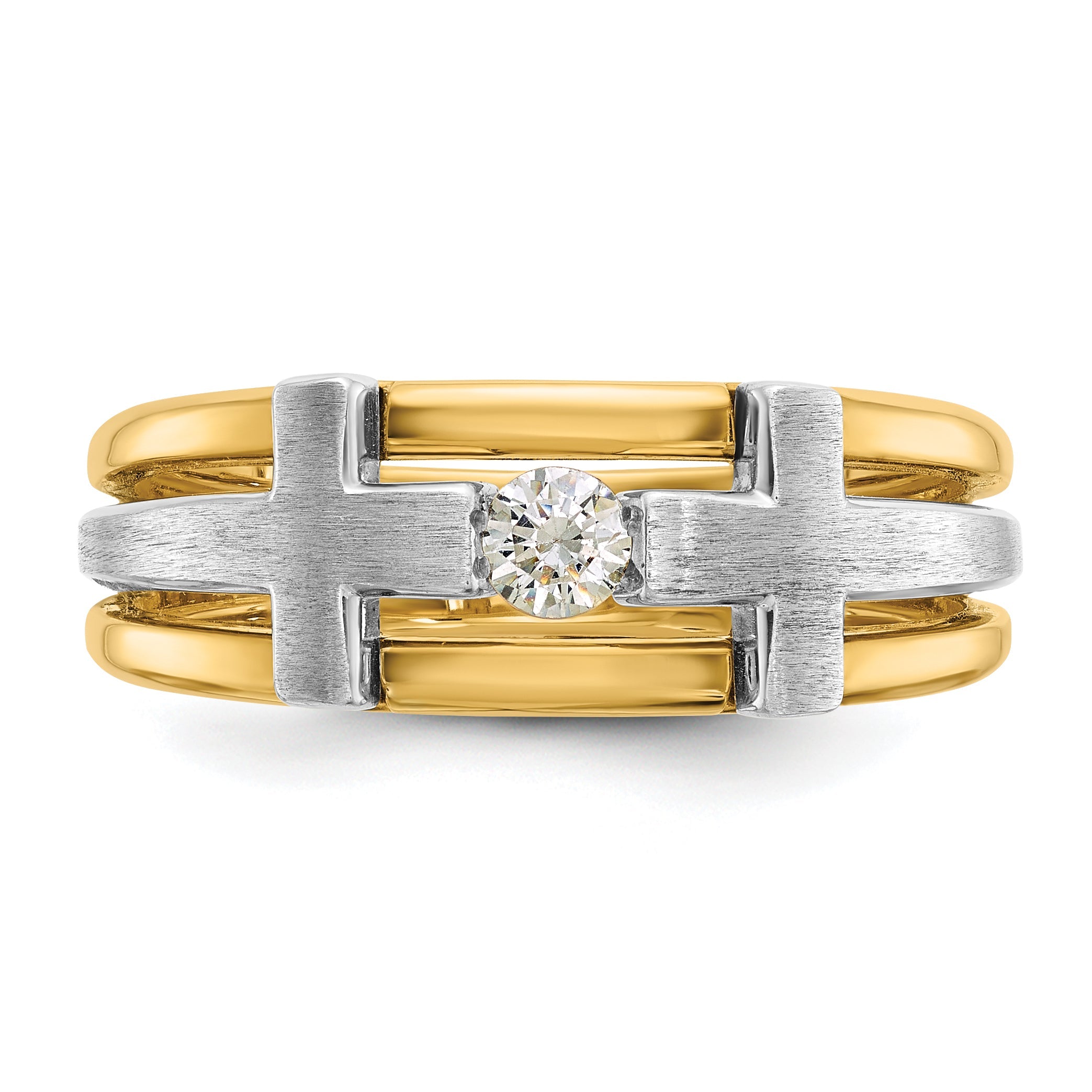 10K Two-Tone Ibgoodman Men'S Polished Satin And Cut-Out Cross Ring Mounting