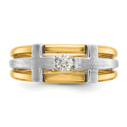 10K Two-Tone Ibgoodman Men'S Polished Satin And Cut-Out Cross Ring Mounting