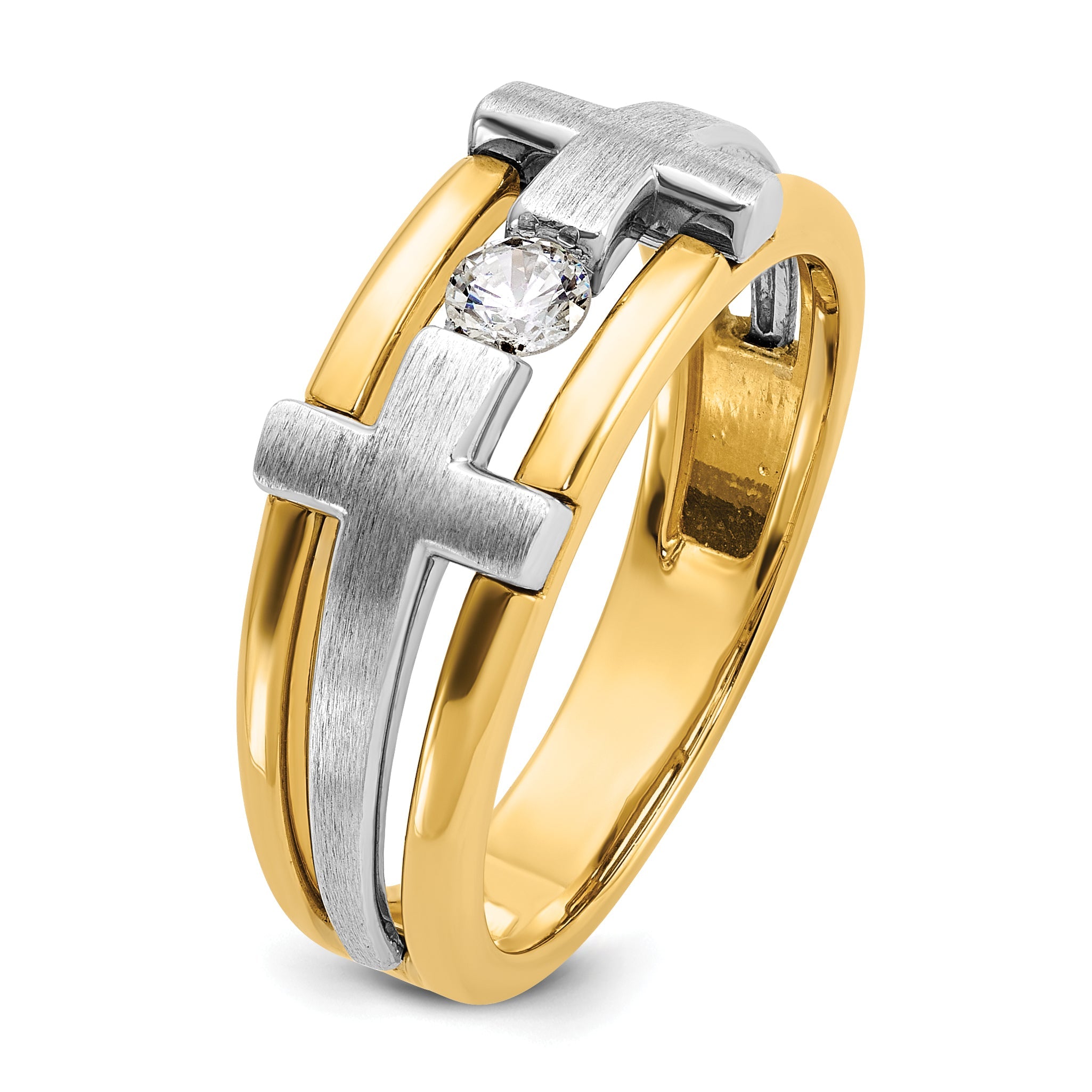 10K Two-Tone Ibgoodman Men'S Polished Satin And Cut-Out Cross Ring Mounting