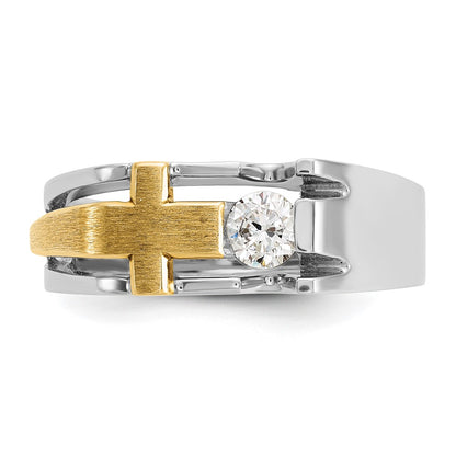 10K Two-Tone Ibgoodman Men'S Polished Satin And Cut-Out Cross Ring Mounting