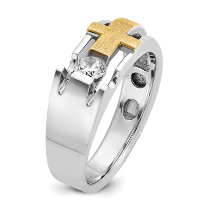 10K Two-Tone Ibgoodman Men'S Polished Satin And Cut-Out Cross Ring Mounting
