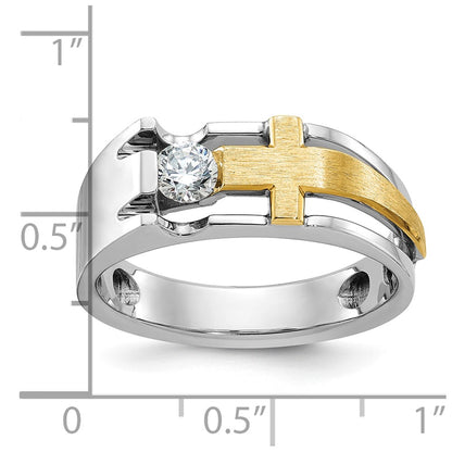 10K Two-Tone Ibgoodman Men'S Polished Satin And Cut-Out Cross Ring Mounting
