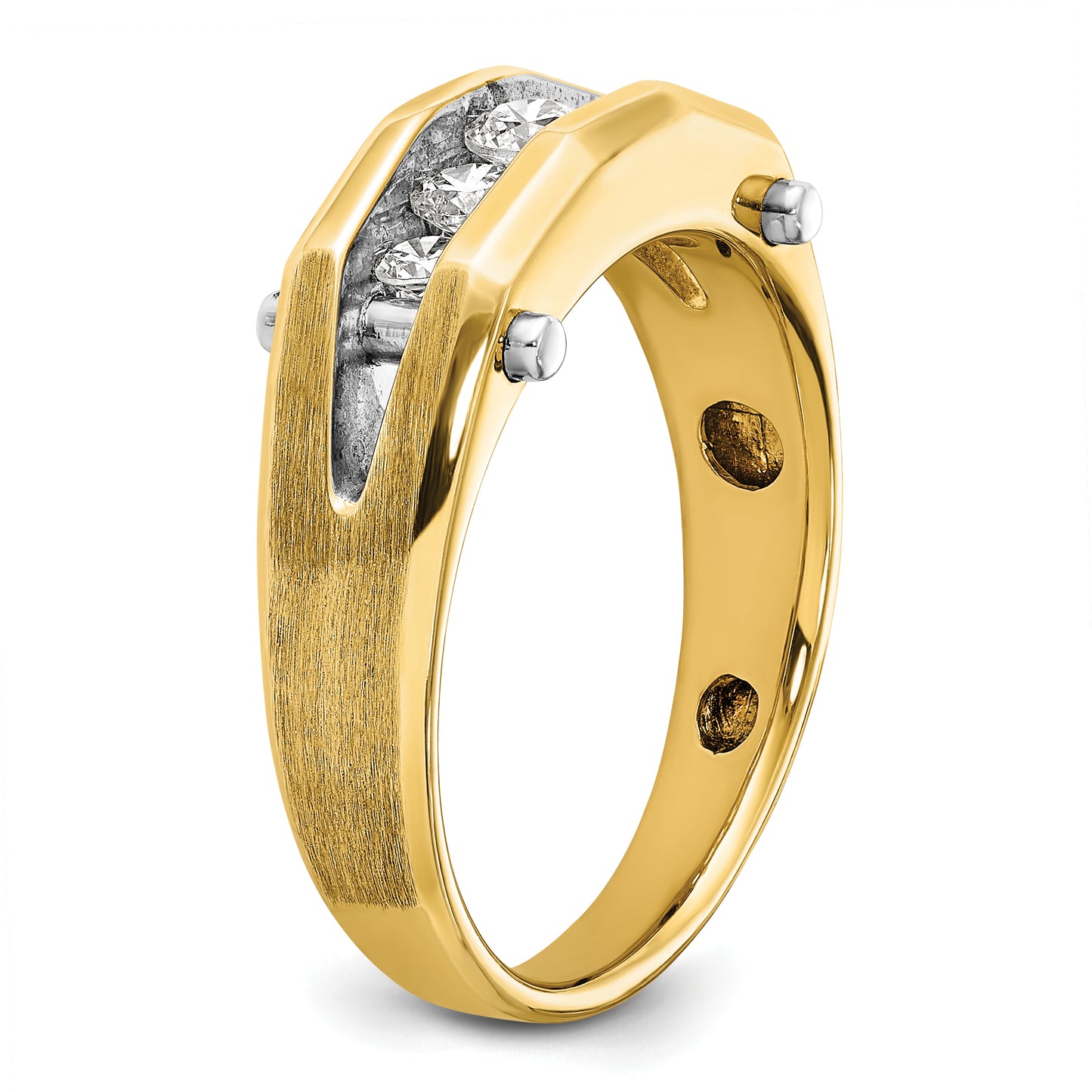 14k Two-tone Two Tone 1/2 Ct. Lab Grown Diamond VS/SI+ G+ Five Stone Polished and Satin Men's Ring