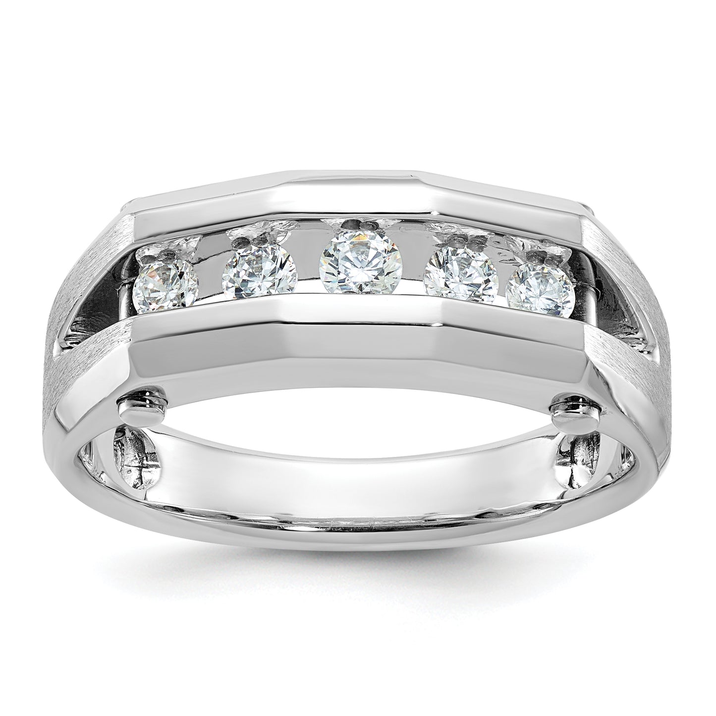 14k White Gold 3/4 Ct. Lab Grown Diamond VS/SI+ G+ Five Stone Polished and Satin Men's Ring