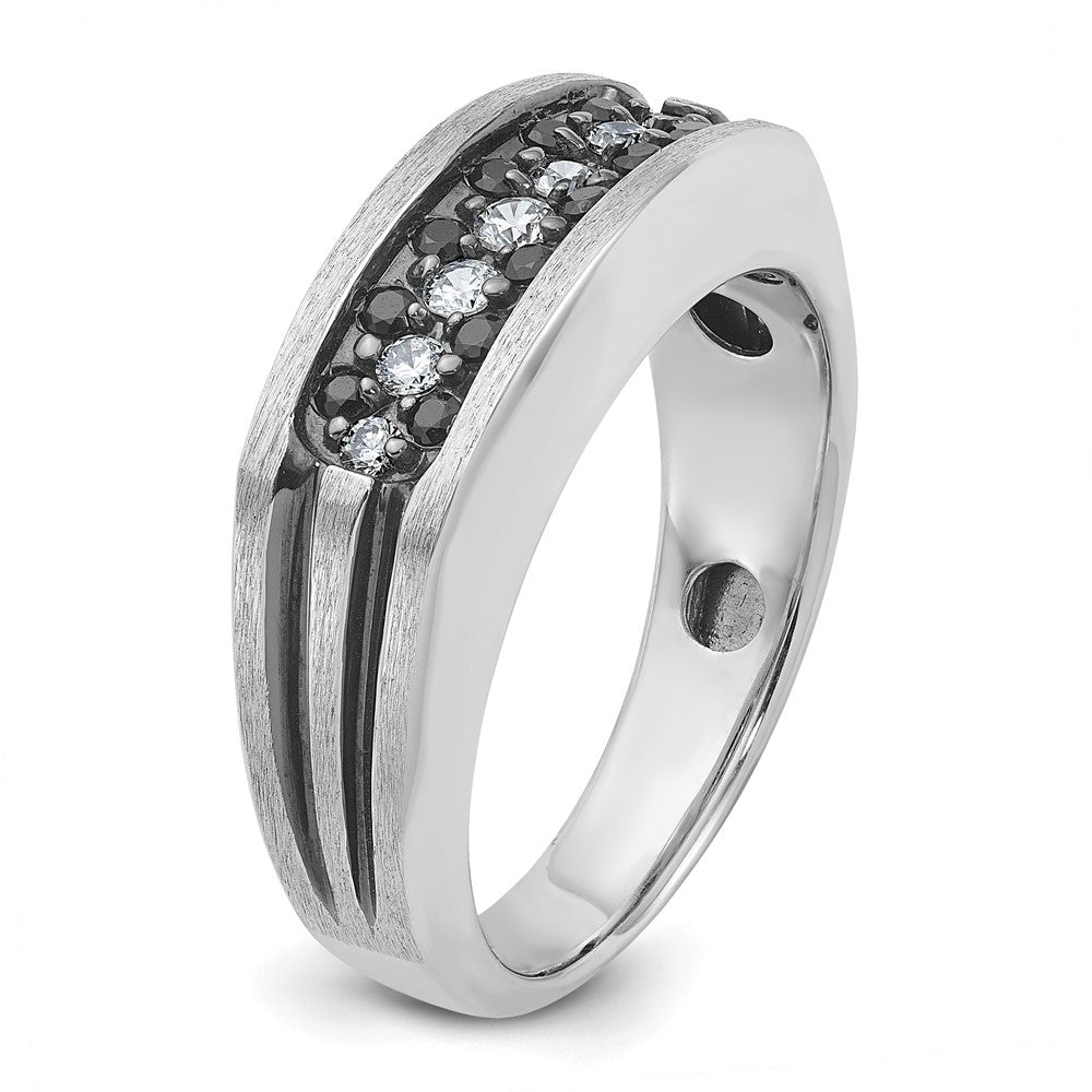10K White Gold Ibgoodman Men'S Polished Satin And Grooved Ring Mounting