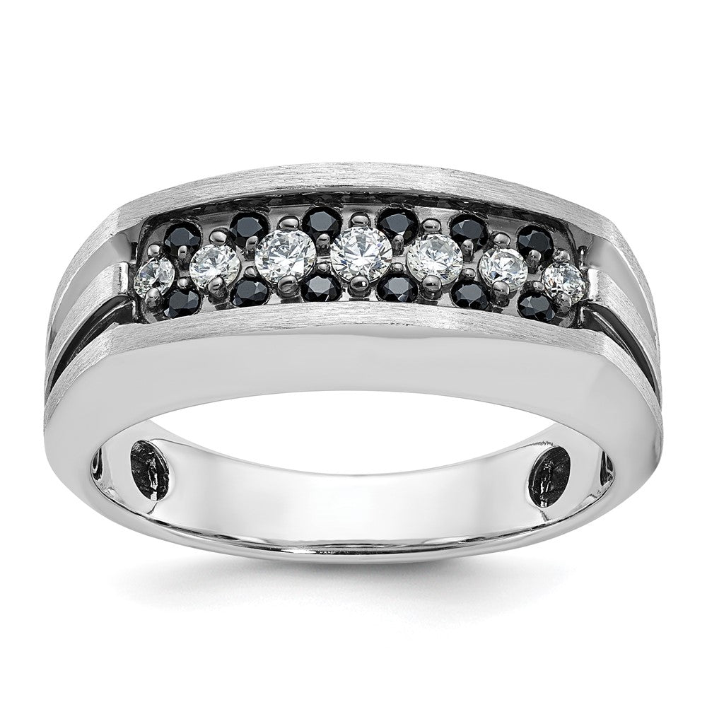10K White Gold Ibgoodman Men'S Polished Satin And Grooved Ring Mounting