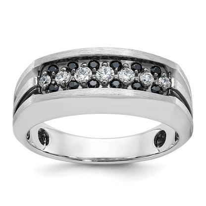 10K White Gold Ibgoodman Men'S Polished Satin And Grooved Ring Mounting