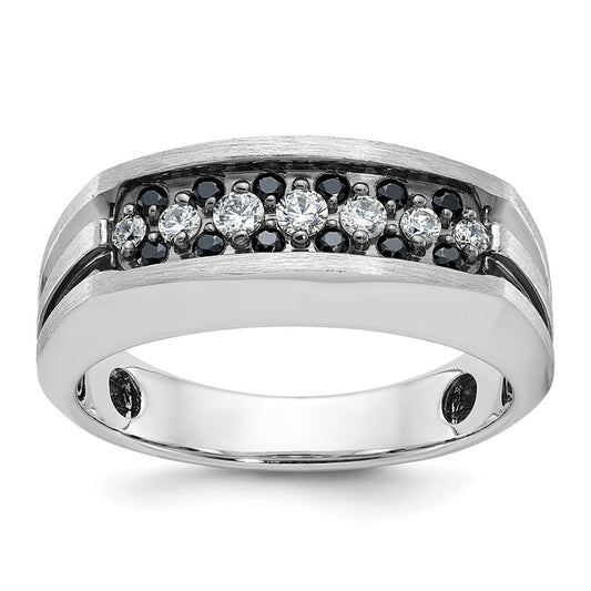 10K White Gold Ibgoodman Men'S Polished Satin And Grooved Ring Mounting