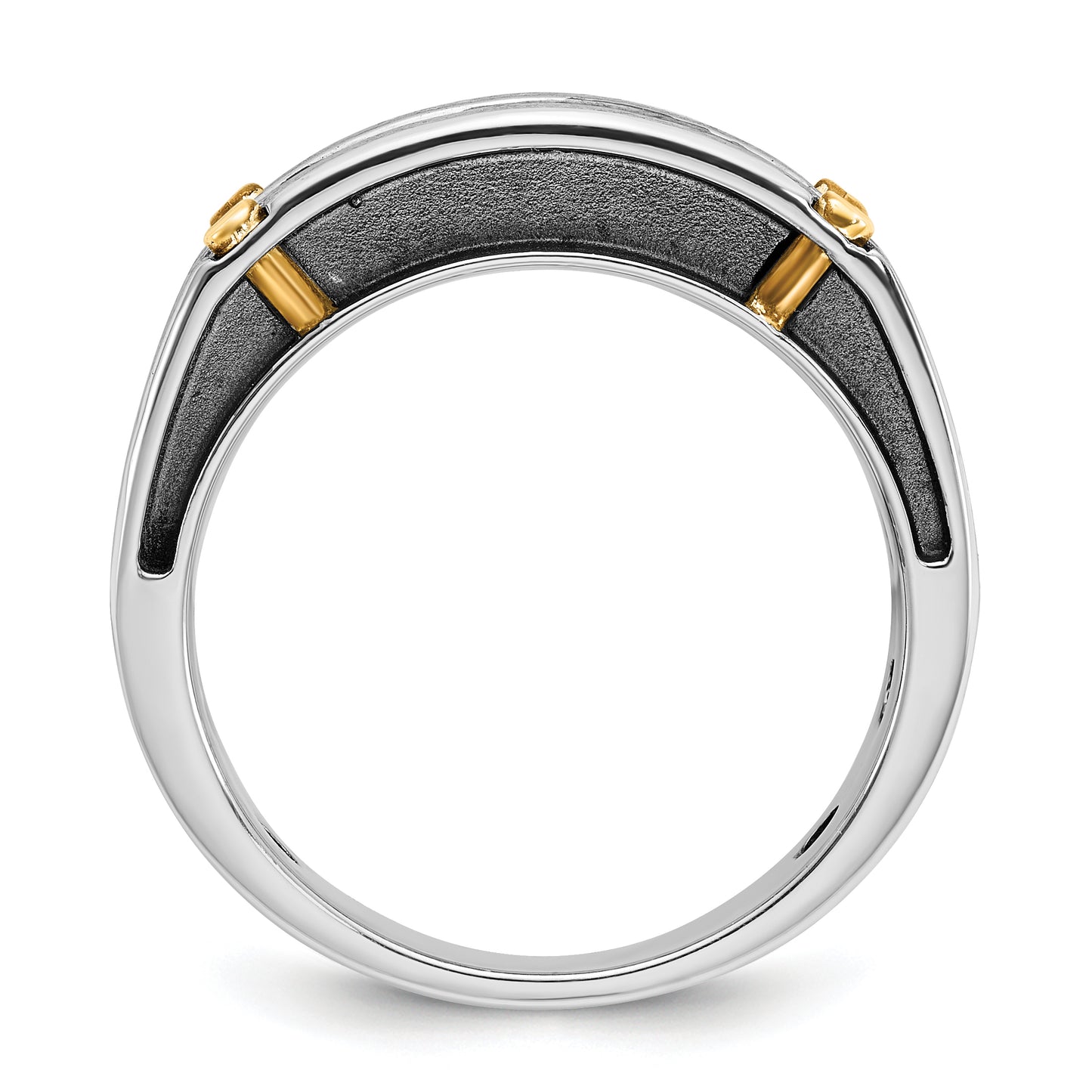 14k Two-tone Two Tone with Black Rhodium 1 Ct. Lab Grown Diamond VS/SI+ G+ Five Stone Polished Satin and Grooved Men's Ring