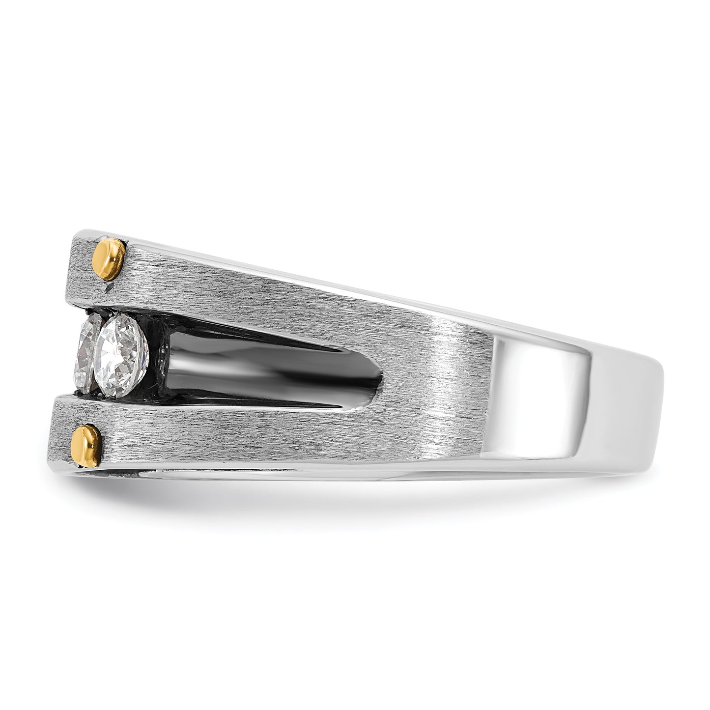 14k Two-tone Two Tone with Black Rhodium 1 Ct. Lab Grown Diamond VS/SI+ G+ Five Stone Polished Satin and Grooved Men's Ring