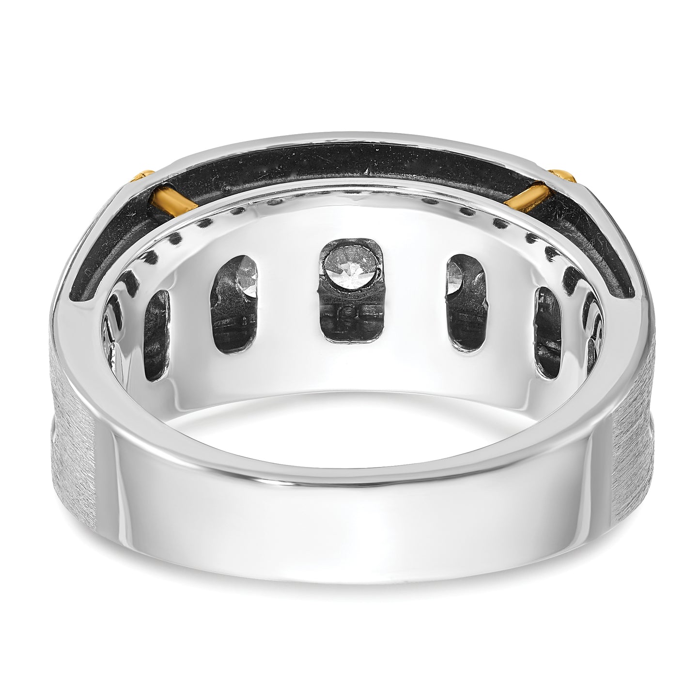 14k Two-tone Two Tone with Black Rhodium 1 Ct. Lab Grown Diamond VS/SI+ G+ Five Stone Polished Satin and Grooved Men's Ring