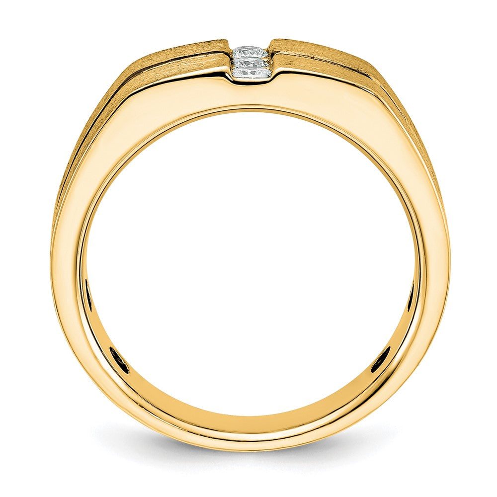 10K Yellow Gold Ibgoodman Men'S Satin And Grooved 3-Stone Ring Mounting