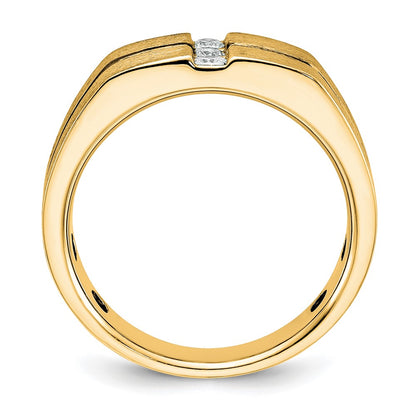 10K Yellow Gold Ibgoodman Men'S Satin And Grooved 3-Stone Ring Mounting