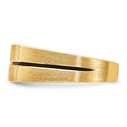 10K Yellow Gold Ibgoodman Men'S Satin And Grooved 3-Stone Ring Mounting
