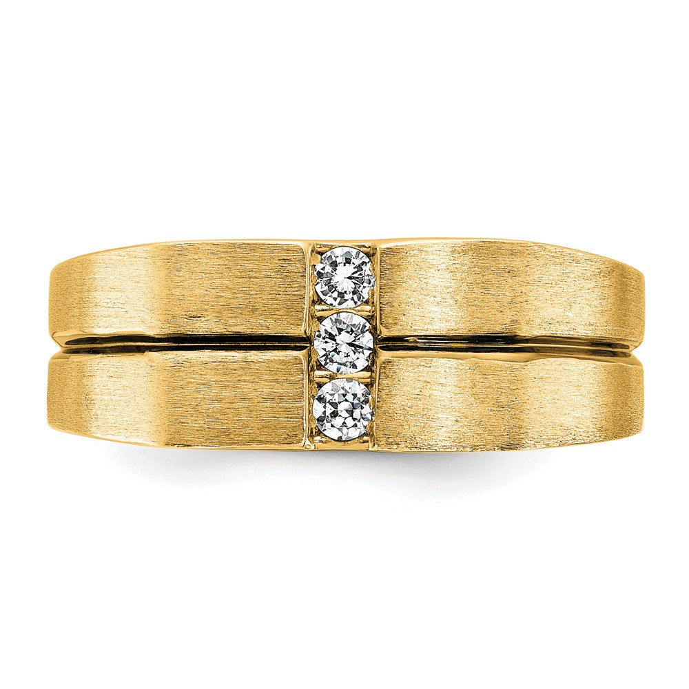 10K Yellow Gold Ibgoodman Men'S Satin And Grooved 3-Stone Ring Mounting