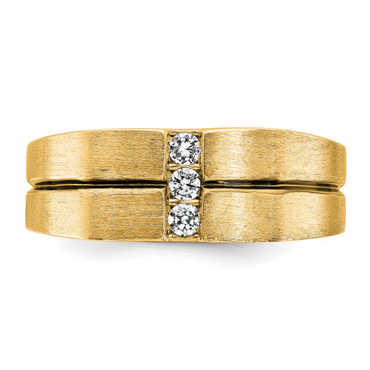 10K Yellow Gold Ibgoodman Men'S Satin And Grooved 3-Stone Ring Mounting