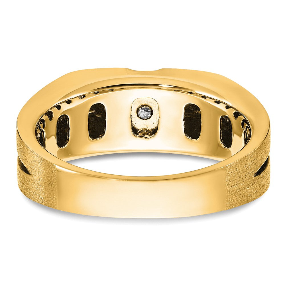10K Yellow Gold Ibgoodman Men'S Satin And Grooved 3-Stone Ring Mounting