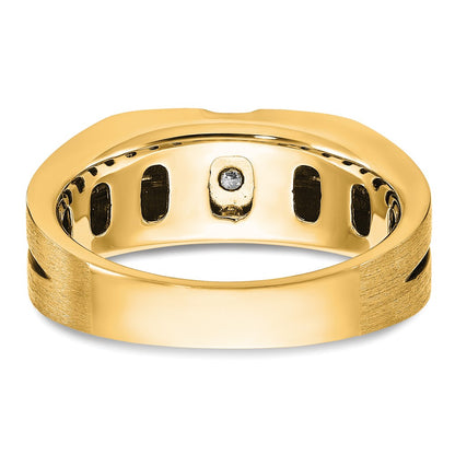 10K Yellow Gold Ibgoodman Men'S Satin And Grooved 3-Stone Ring Mounting