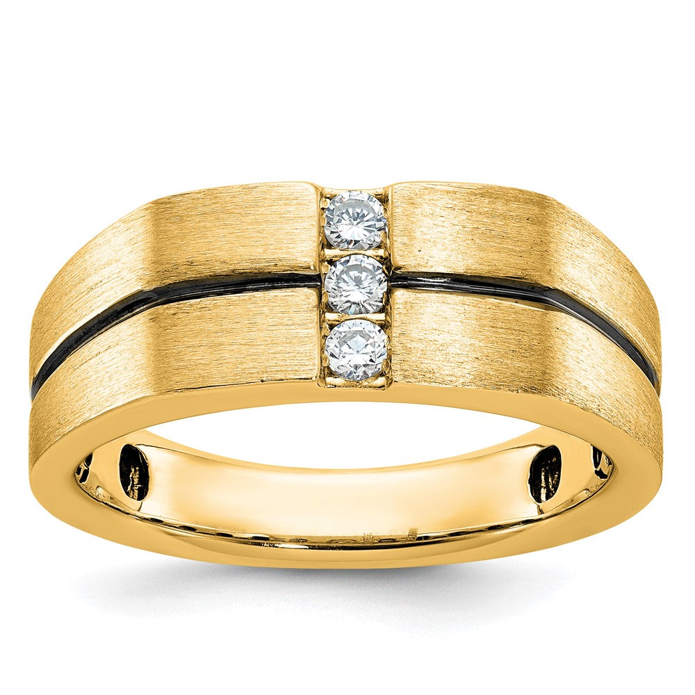 10K Yellow Gold Ibgoodman Men'S Satin And Grooved 3-Stone Ring Mounting