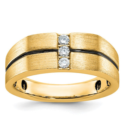 10K Yellow Gold Ibgoodman Men'S Satin And Grooved 3-Stone Ring Mounting
