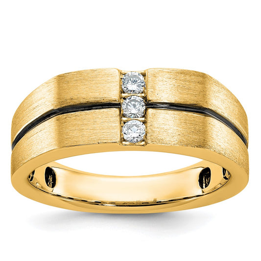 10K Yellow Gold Ibgoodman Men'S Satin And Grooved 3-Stone Ring Mounting