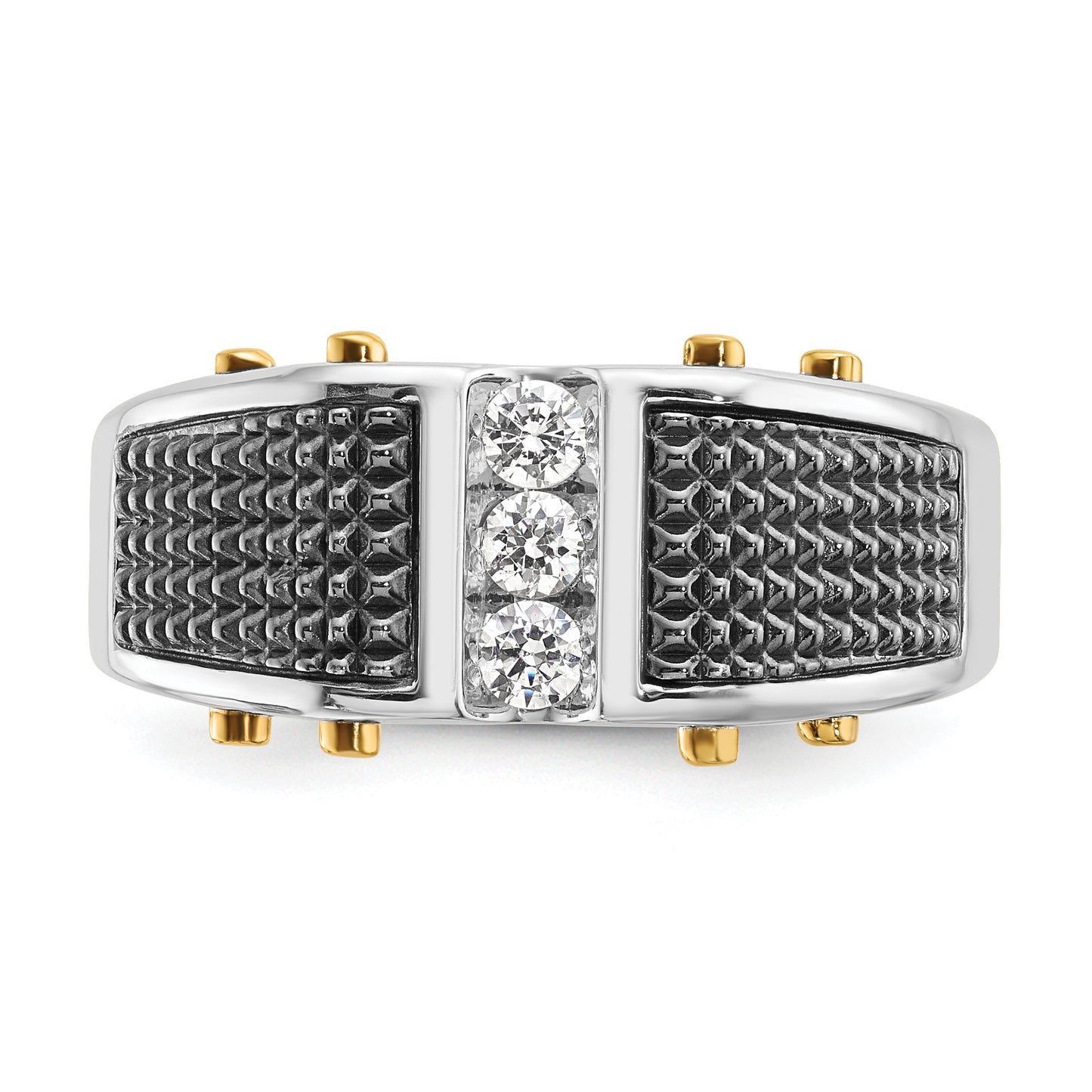 14k Two-tone Two Tone with Black Rhodium 1/4 Ct. Lab Grown Diamond VS/SI+ G+ Polished and Textured Men's Ring