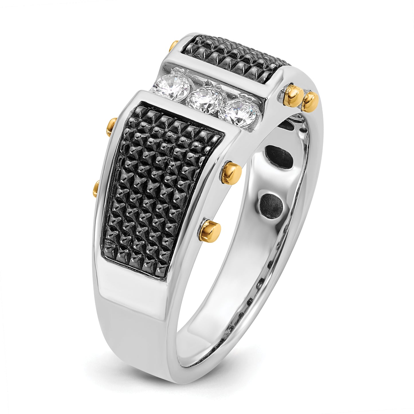 14k Two-tone Two Tone with Black Rhodium 1/4 Ct. Lab Grown Diamond VS/SI+ G+ Polished and Textured Men's Ring