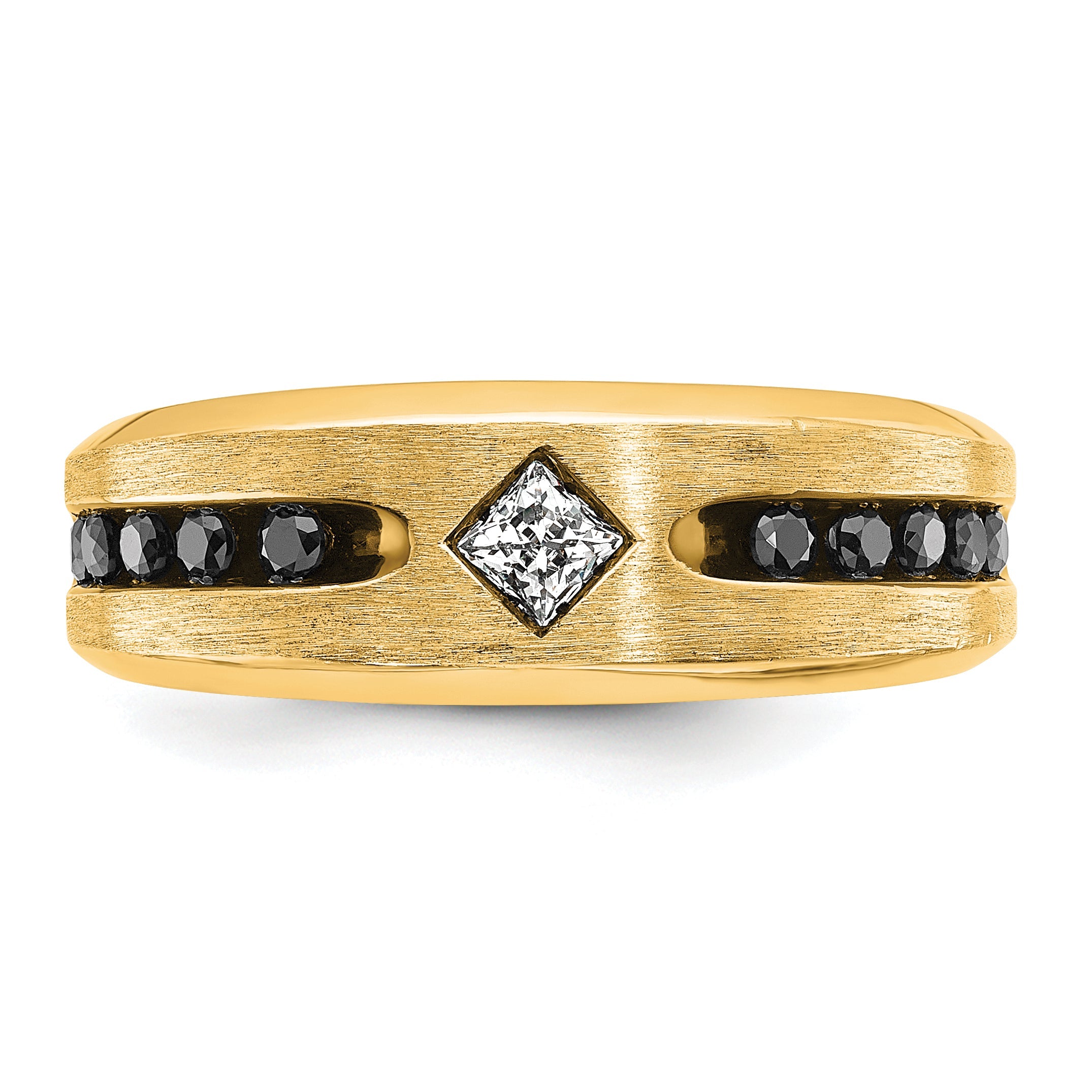 10K Yellow Gold Ibgoodman Men'S Polished Satin And Grooved Square Stone Center Ring Mounting