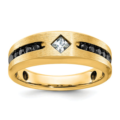 10K Yellow Gold Ibgoodman Men'S Polished Satin And Grooved Square Stone Center Ring Mounting